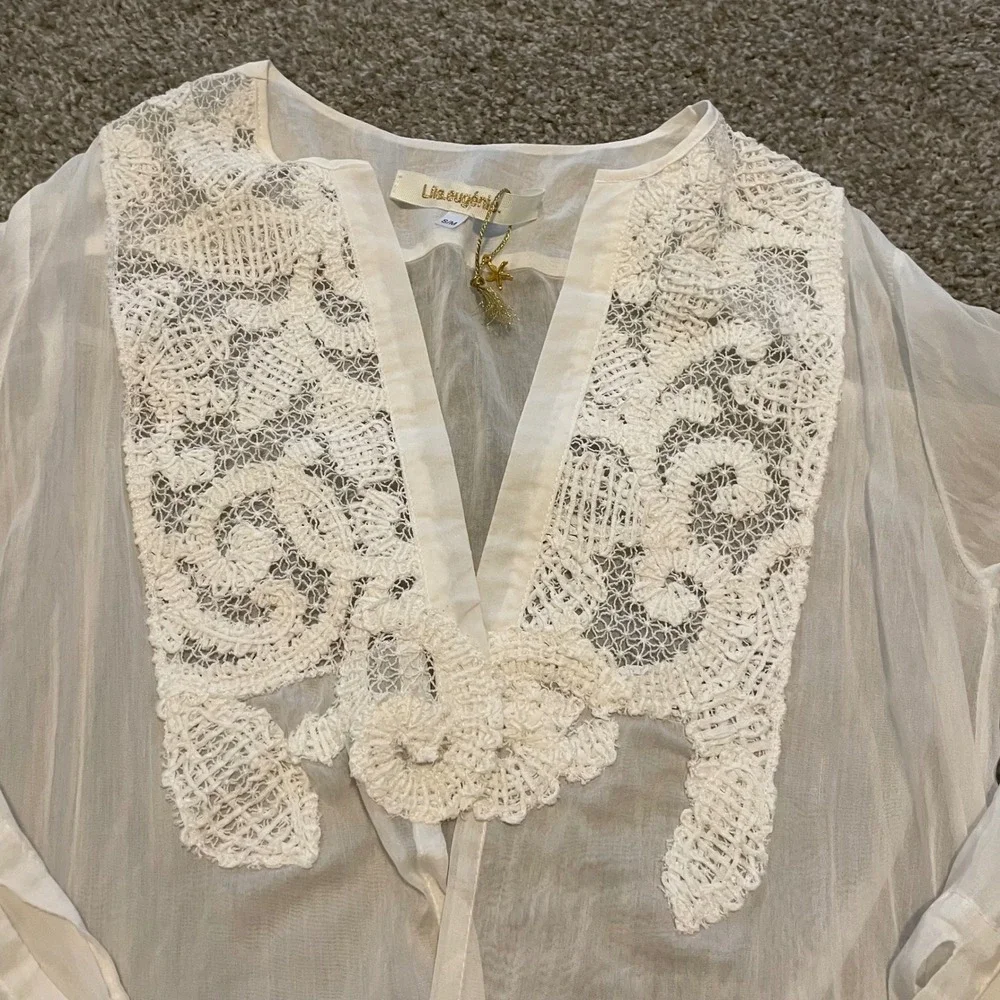 Lila‎ Eugenie Silk Cotton Beach Cover Up Dress White Bridal Wedding Girly Dainty - Picture 3 of 8